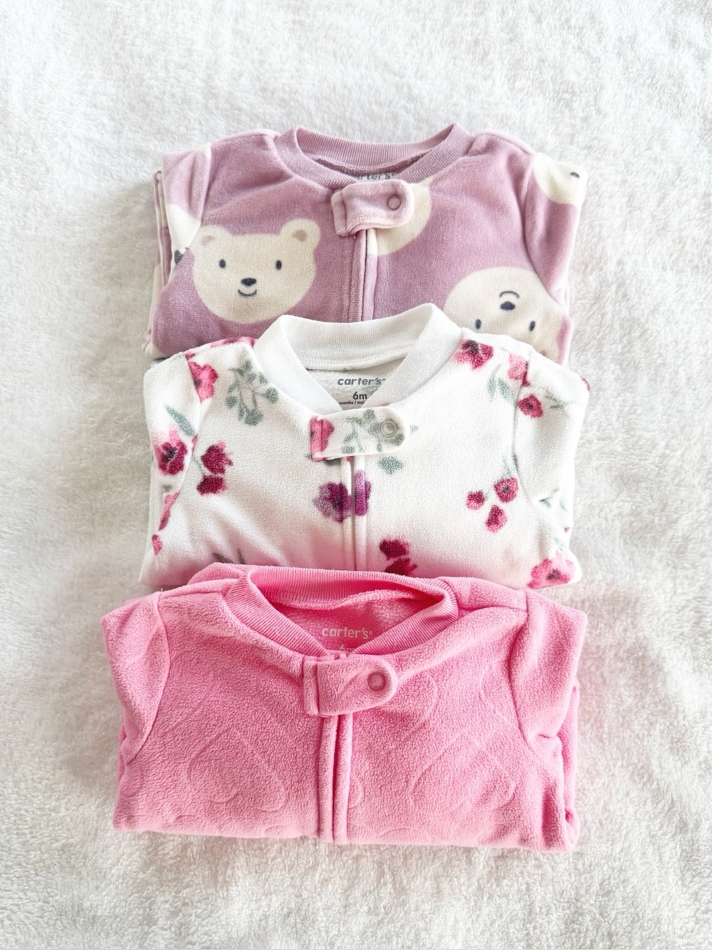 Carter's Girls 3pc Bundle Fleece Footed Sleep Pajamas 6 months